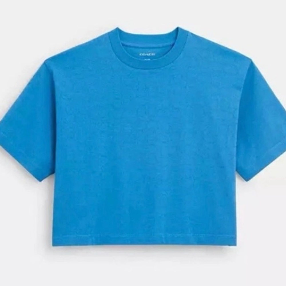 Coach Women's Signature C X-Large Blue Cropped T-Shirt NWT